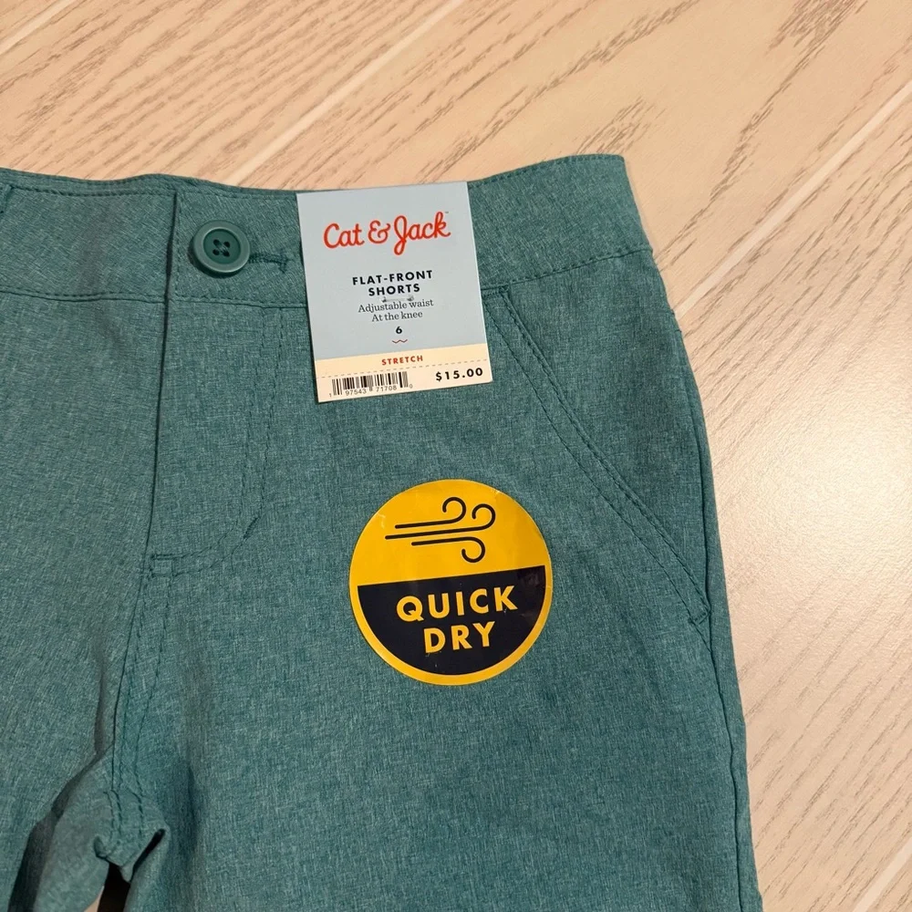 Cat & Jack Boys Teal Green‎ Flat Front Shorts Size 6 NEW